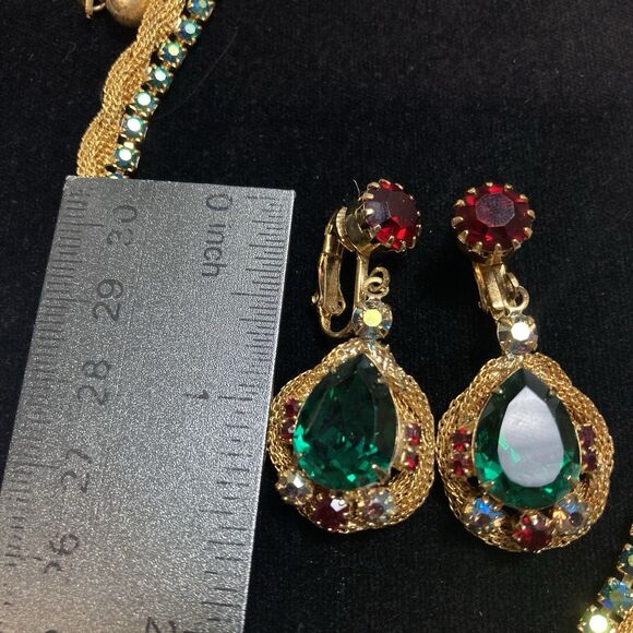 RARE JULIANA D&E EMERALD RUBY AB RHINESTONE necklace earrings Mesh Gold Book - Picture 6 of 16